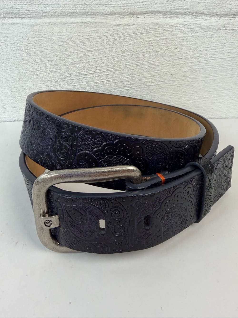 Robert Graham Purple Embossed Paisley Leather Belt, 38